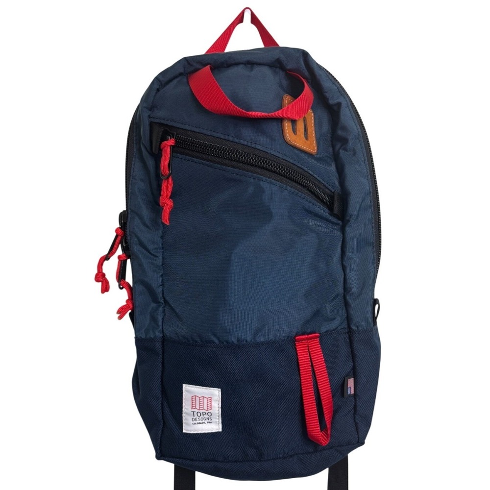 Topo Designs Daypack Ballistic Black Leather 20L Cordura Made USA Blue Navy Red